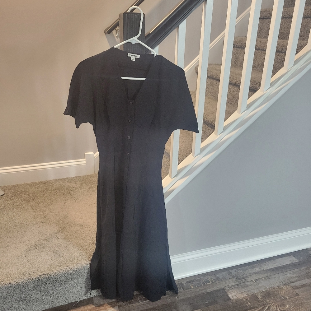 Whistles Size 4 Black Button Front Short Sleeve Midi Shirt Dress Black A-line
